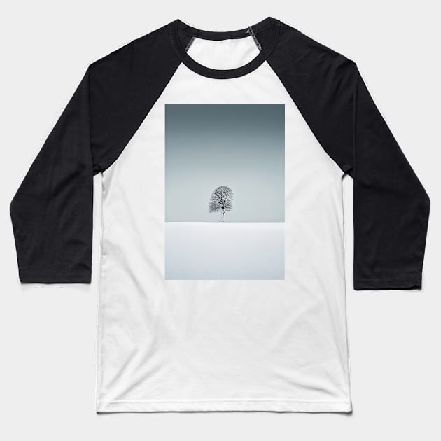 Nordic Minimalist Winter Landscape Art Printable Baseball T-Shirt by Abili-Tees